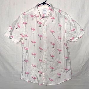 Cactus Man Ricky Singh - Short Sleeve Button Down - White/Pink Flamigos  Sz L